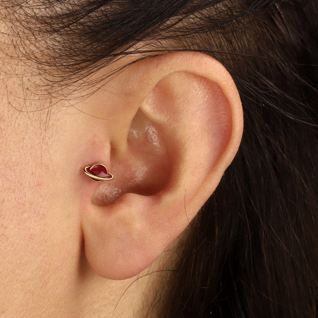 Red Saturn Flatback Ear Piercing 14K Gold