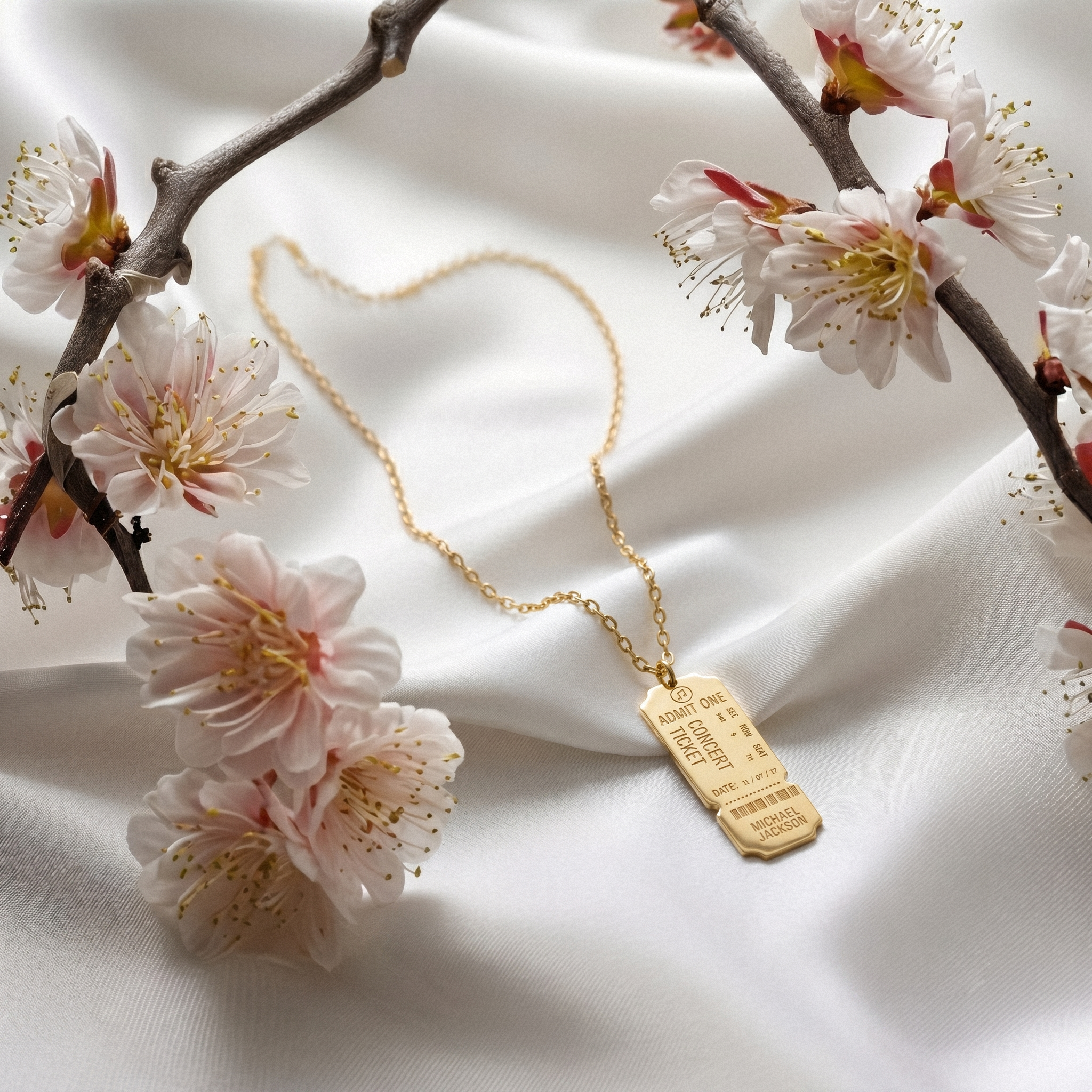 Retro Ticket Pendant Custom Necklace 14K Gold / Silver