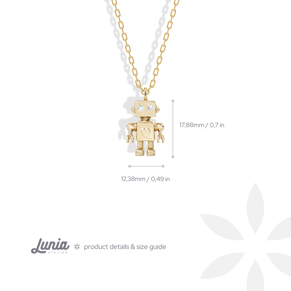 Robot pendant scale diagram, 17.88 mm head to feet and 12.38 mm arm to arm