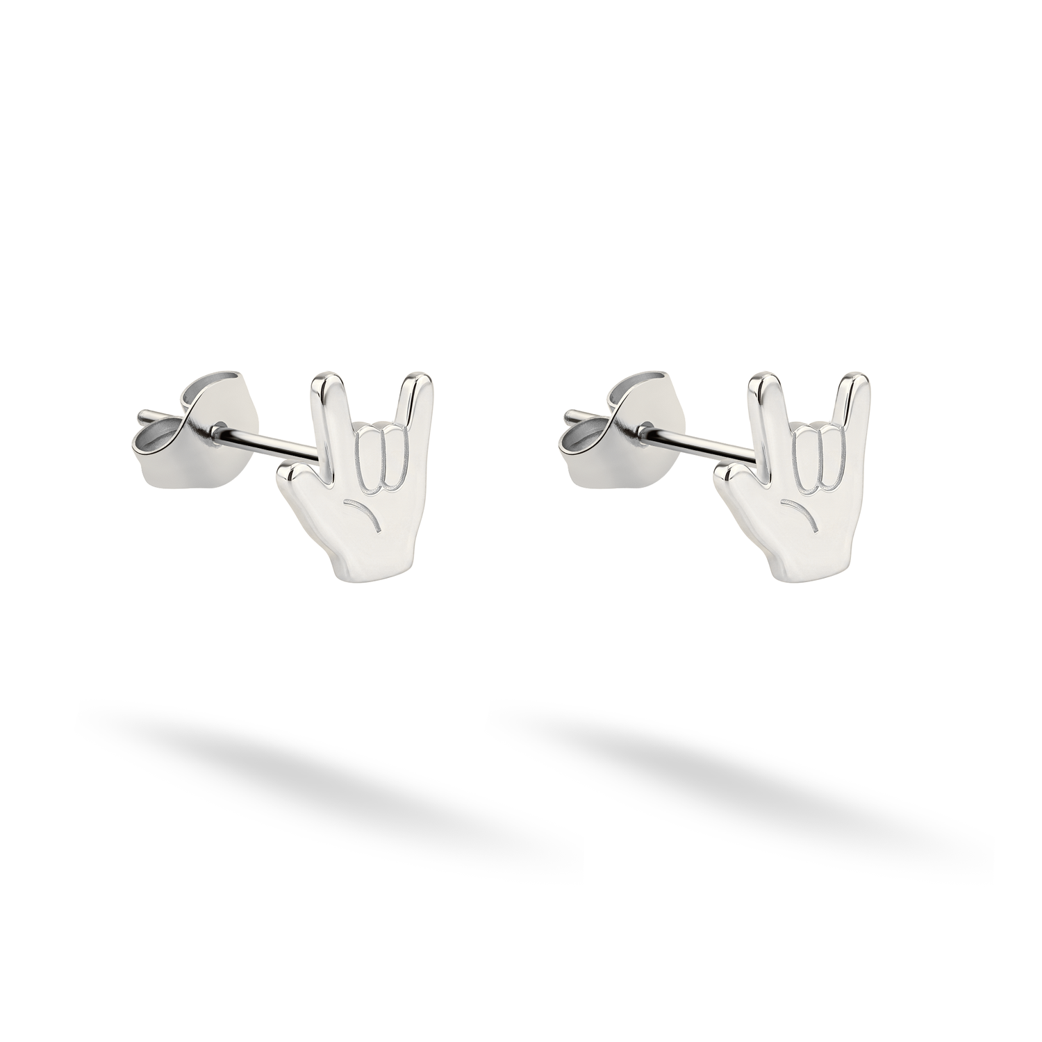 Rock On Hand Metal Music Sign Stud Earrings 14K Gold / Silver