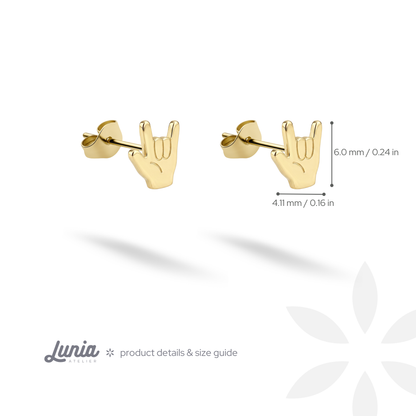 Rock On Hand Metal Music Sign Stud Earrings 14K Gold / Silver