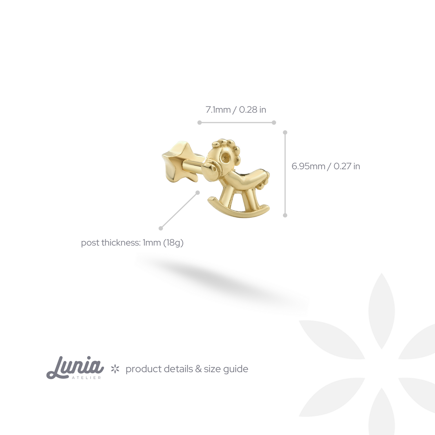Rocker Horse Flatback Ear Piercing 14K Gold