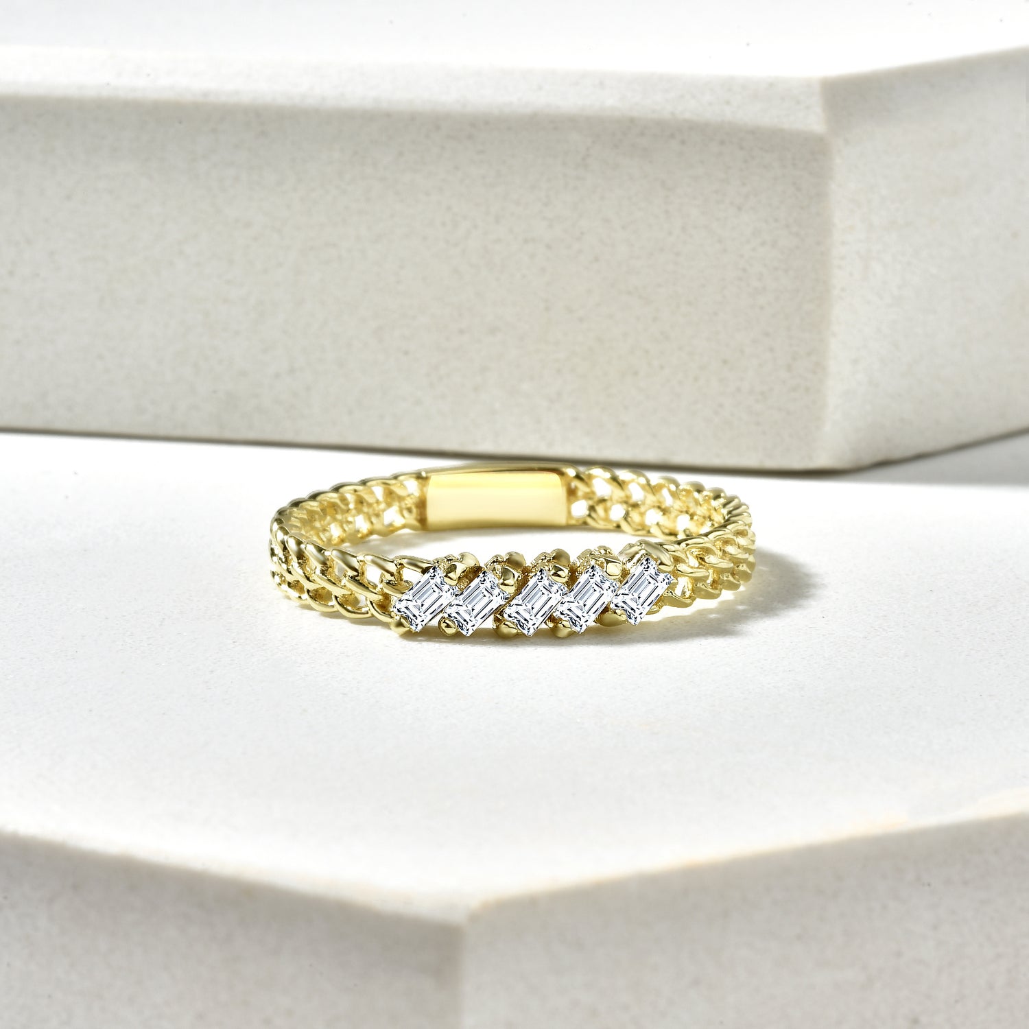 Rope Chain Diamond Ring 14K Gold