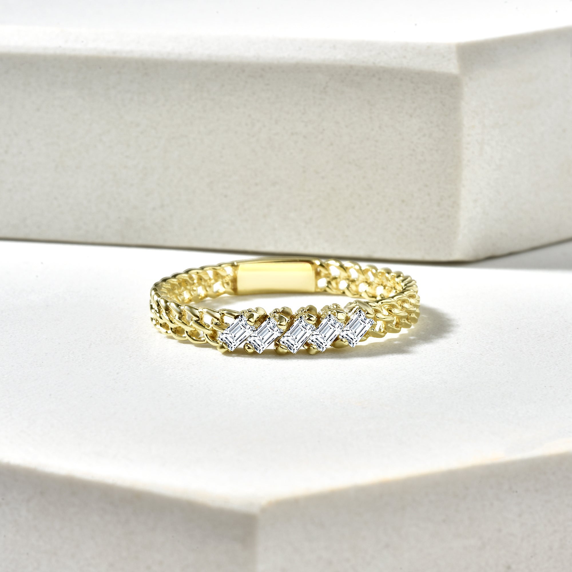 Rope Chain Diamond Ring 14K Gold