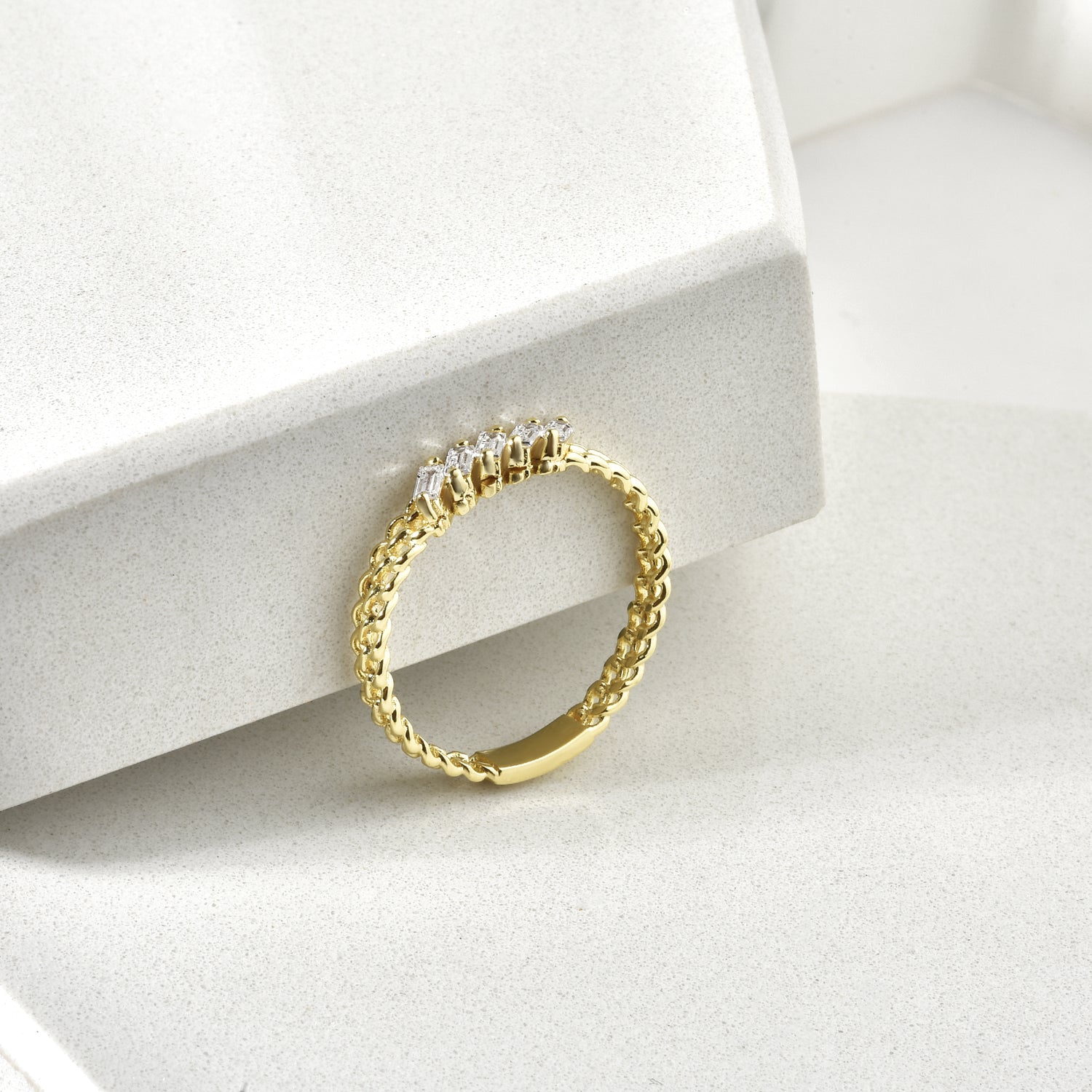 Rope Chain Diamond Ring 14K Gold