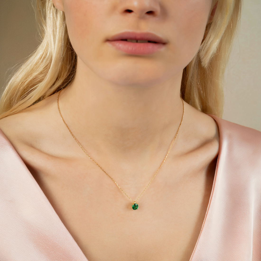 14K Gold Custom Round Birthstone Solitaire Necklace