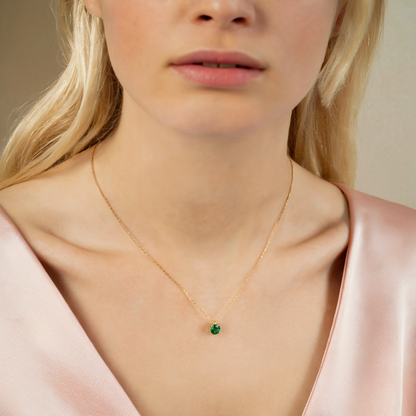 14K Gold Custom Round Birthstone Solitaire Necklace