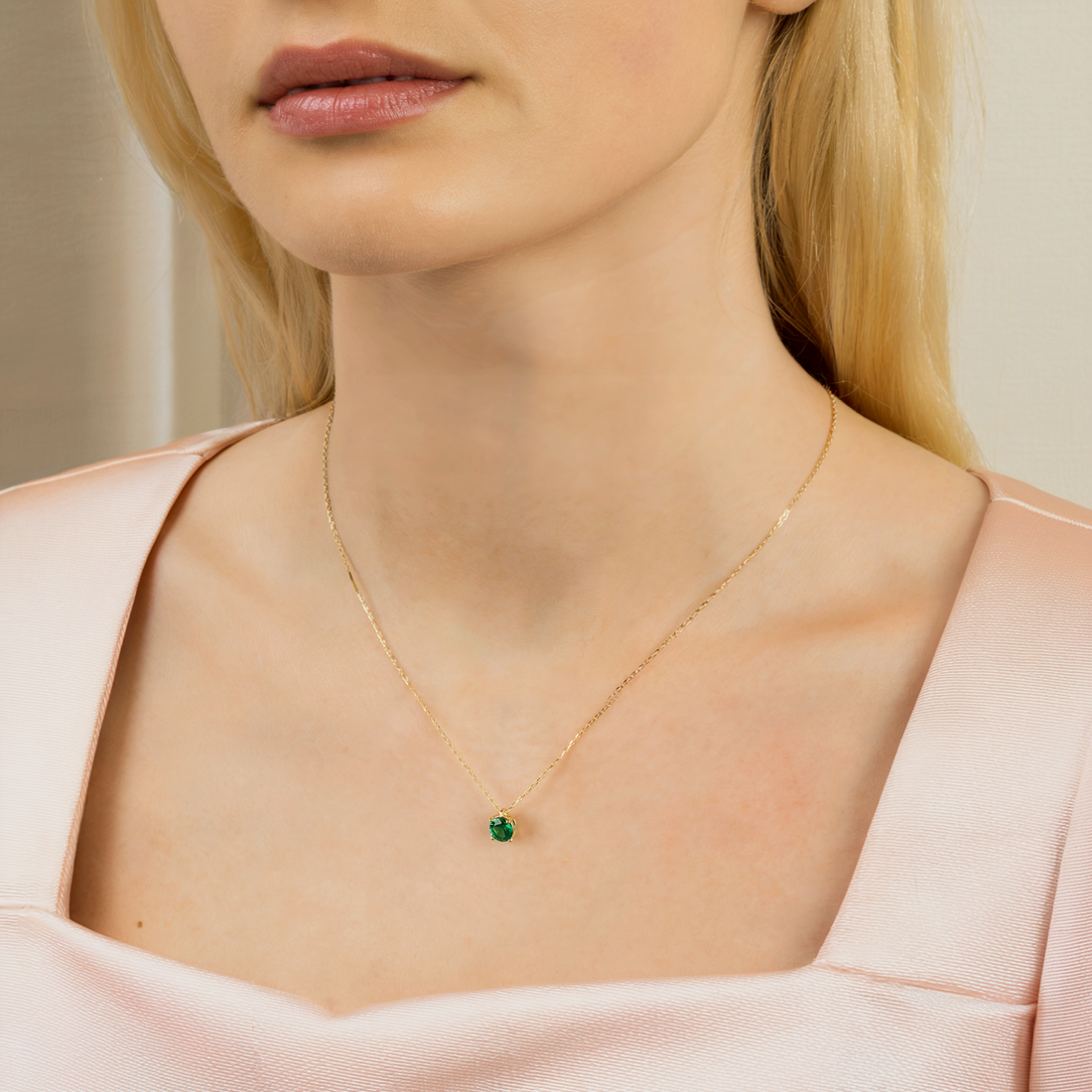 14K Gold Custom Round Birthstone Solitaire Necklace