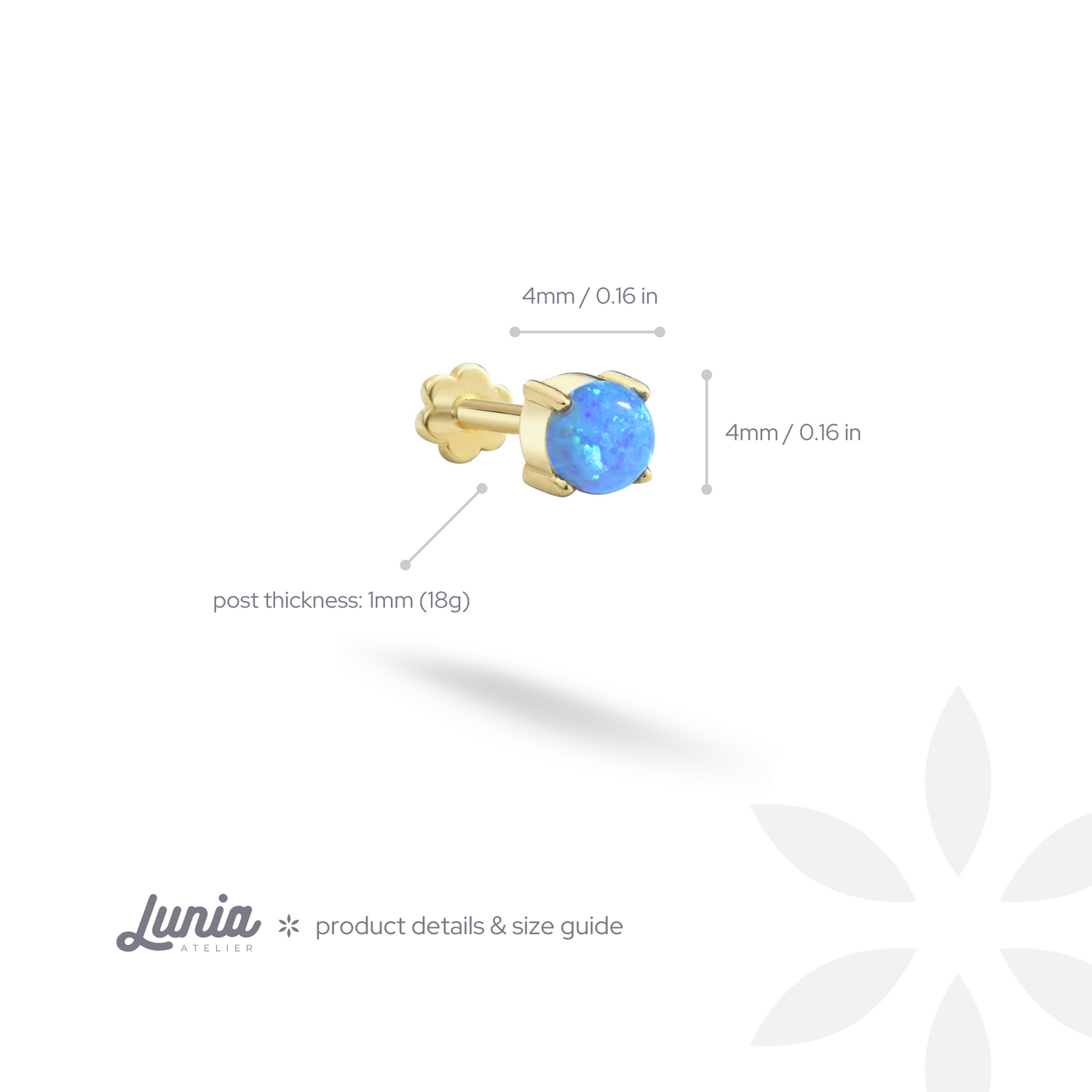 Round Blue Flatback Ear Piercing 14K Gold with CZ Stone