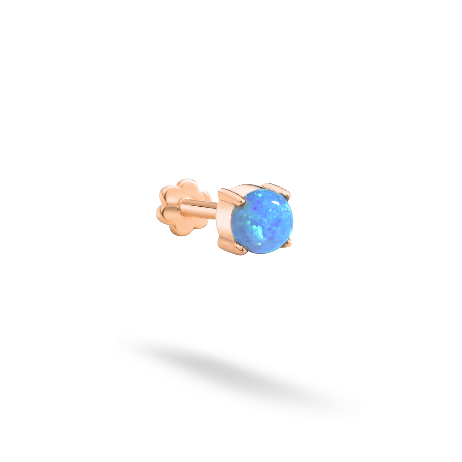Round Blue Flatback Ear Piercing 14K Gold with CZ Stone
