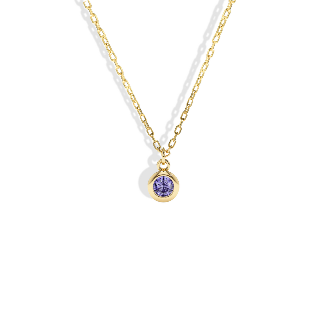 14K Gold Birthstone Gemstone Necklace with Round Frame