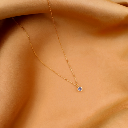 Round Frame Birthstone Gemstone Custom Necklace 14K Gold