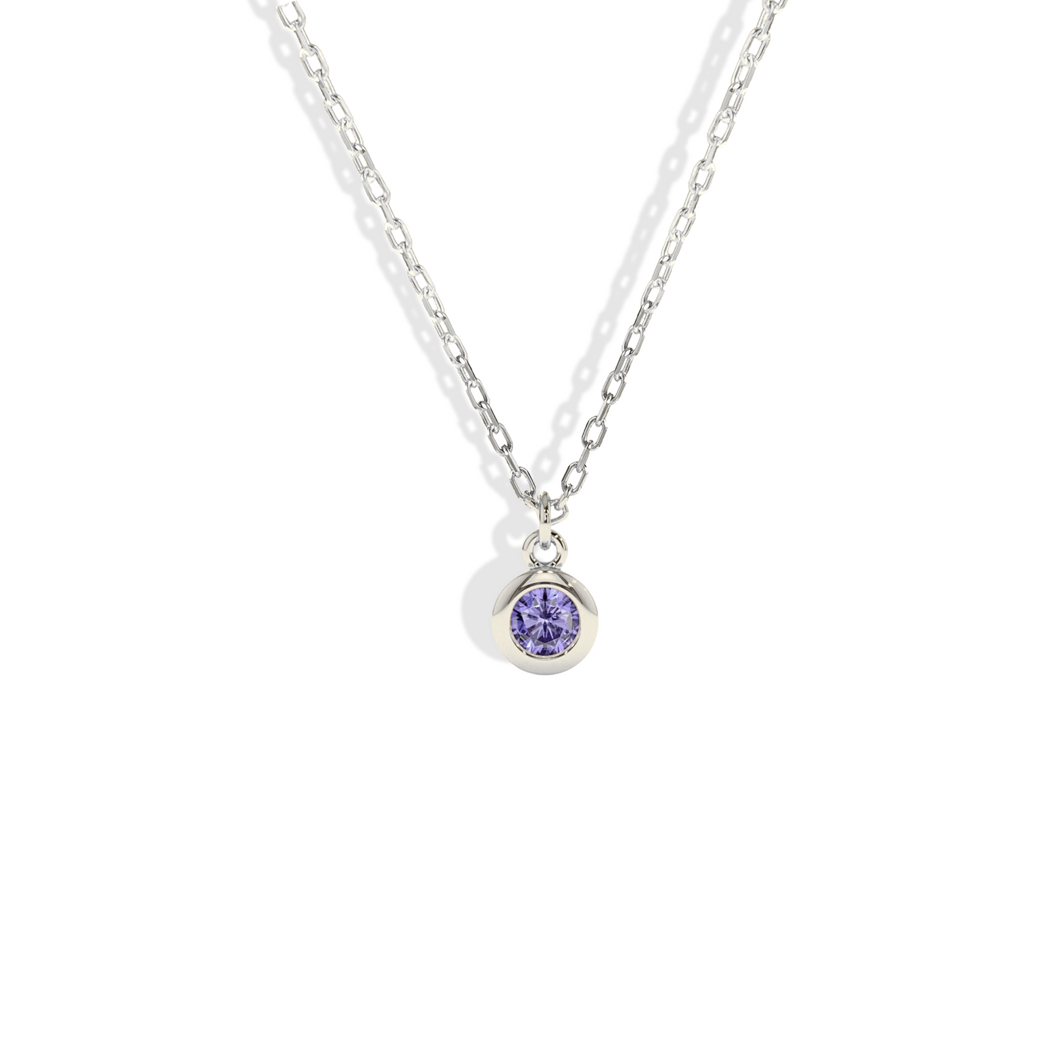 Round Frame Birthstone Gemstone Custom Necklace 14K Gold