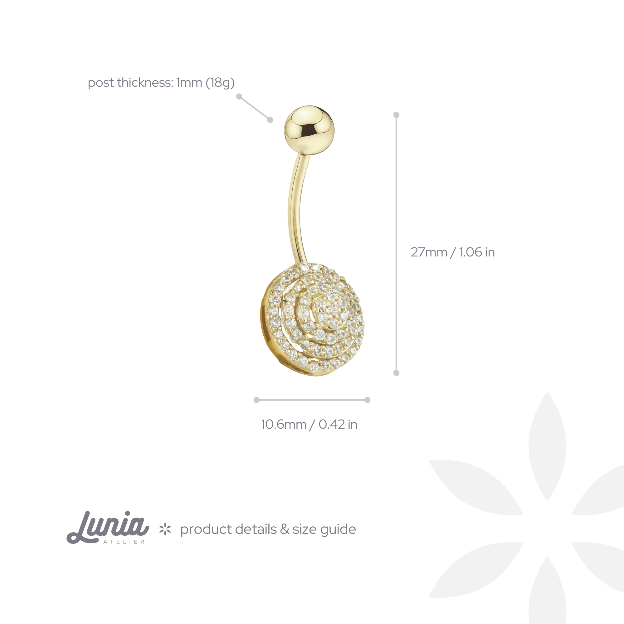 Round Navel Belly Ring 14K Gold with CZ Stone