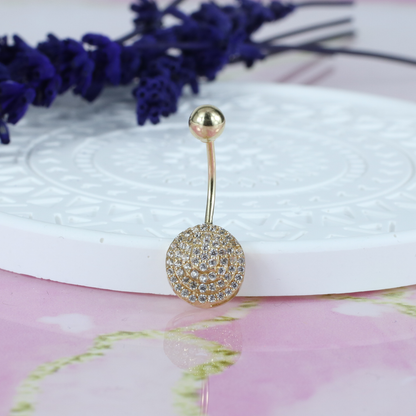 Round Navel Belly Ring 14K Gold with CZ Stone