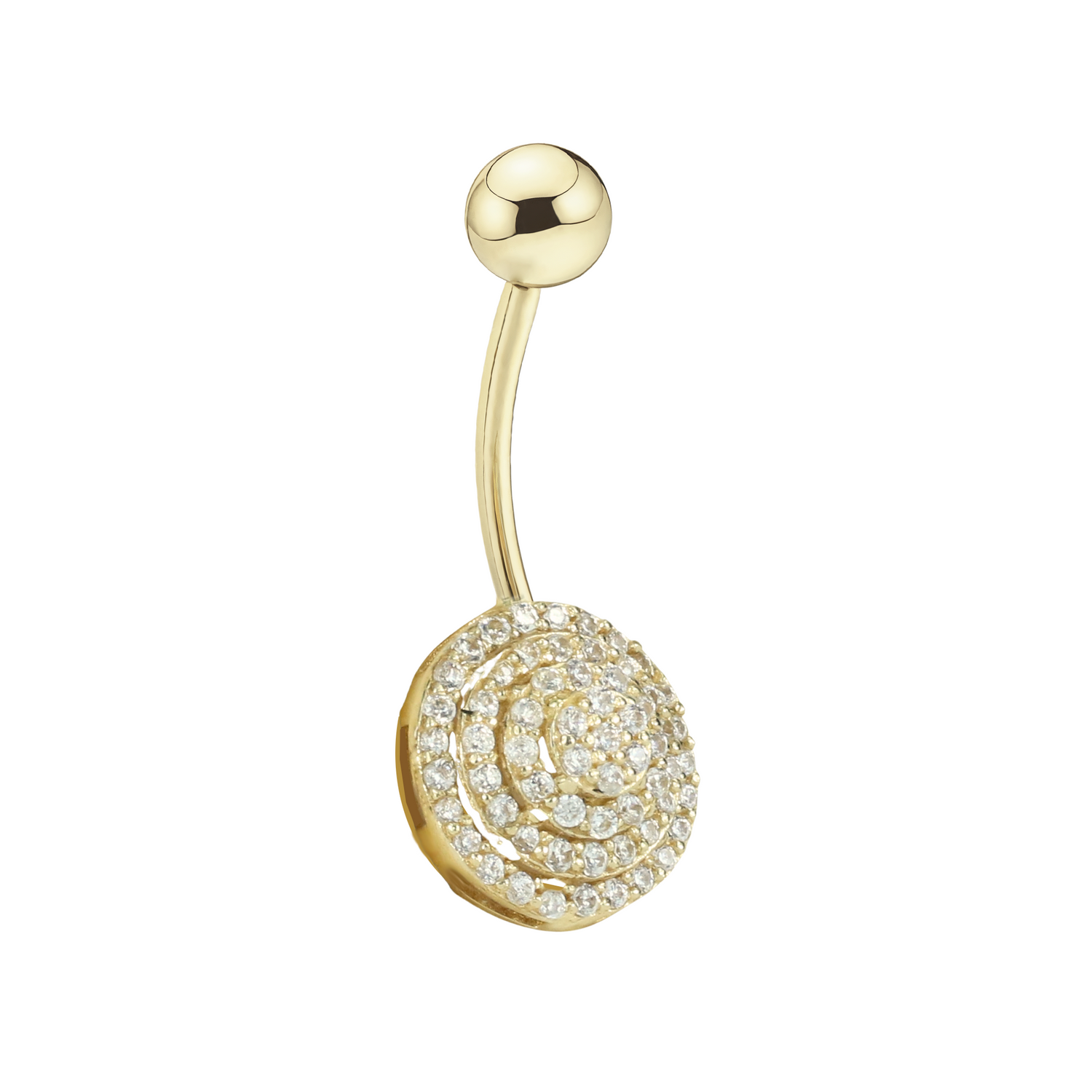 Round Navel Belly Ring 14K Gold with CZ Stone