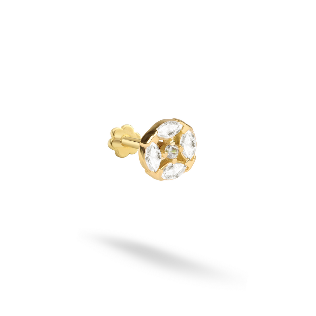 Round Stone Flatback Ear Piercing 14K Gold with CZ Stone