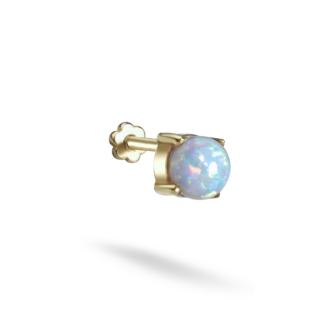 Round White Flatback Ear Piercing 14K Gold with CZ Stone
