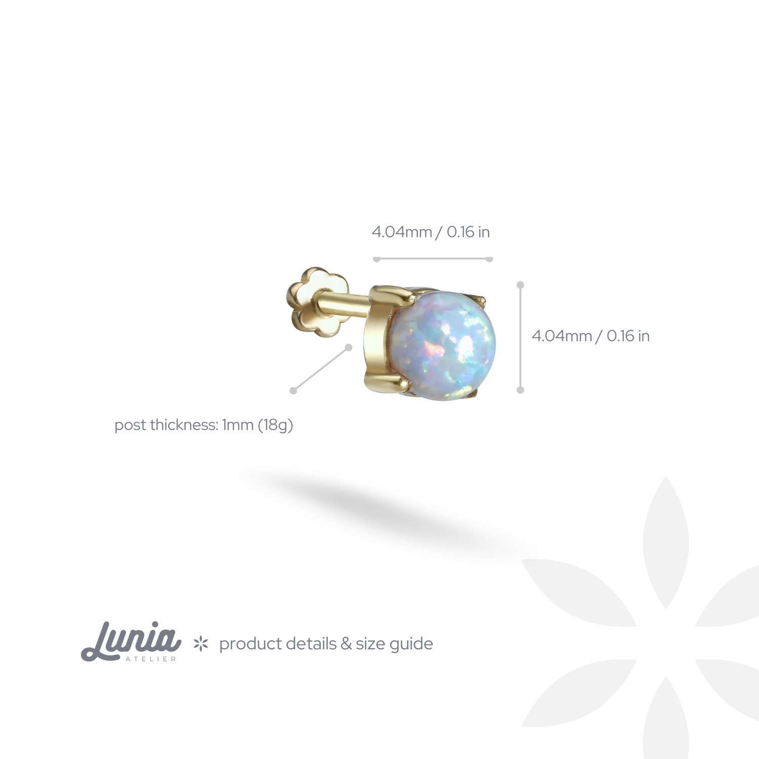 Round White Flatback Ear Piercing 14K Gold with CZ Stone