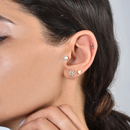 White CZ Round Flatback Gold Ear Piercing



