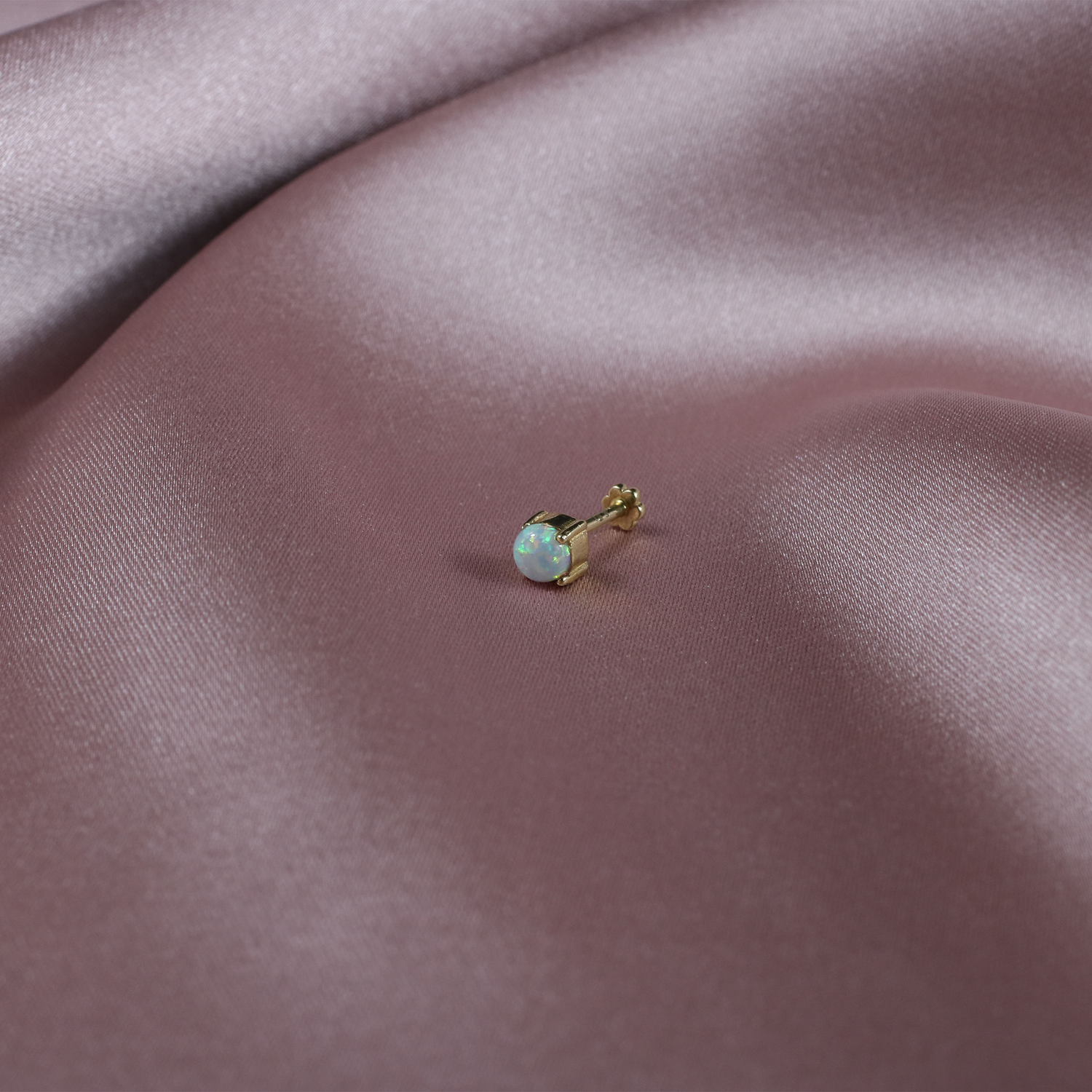 Round White Flatback Ear Piercing 14K Gold with CZ Stone