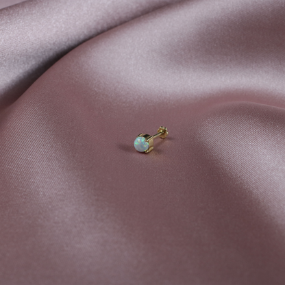 Round White Flatback Ear Piercing 14K Gold with CZ Stone