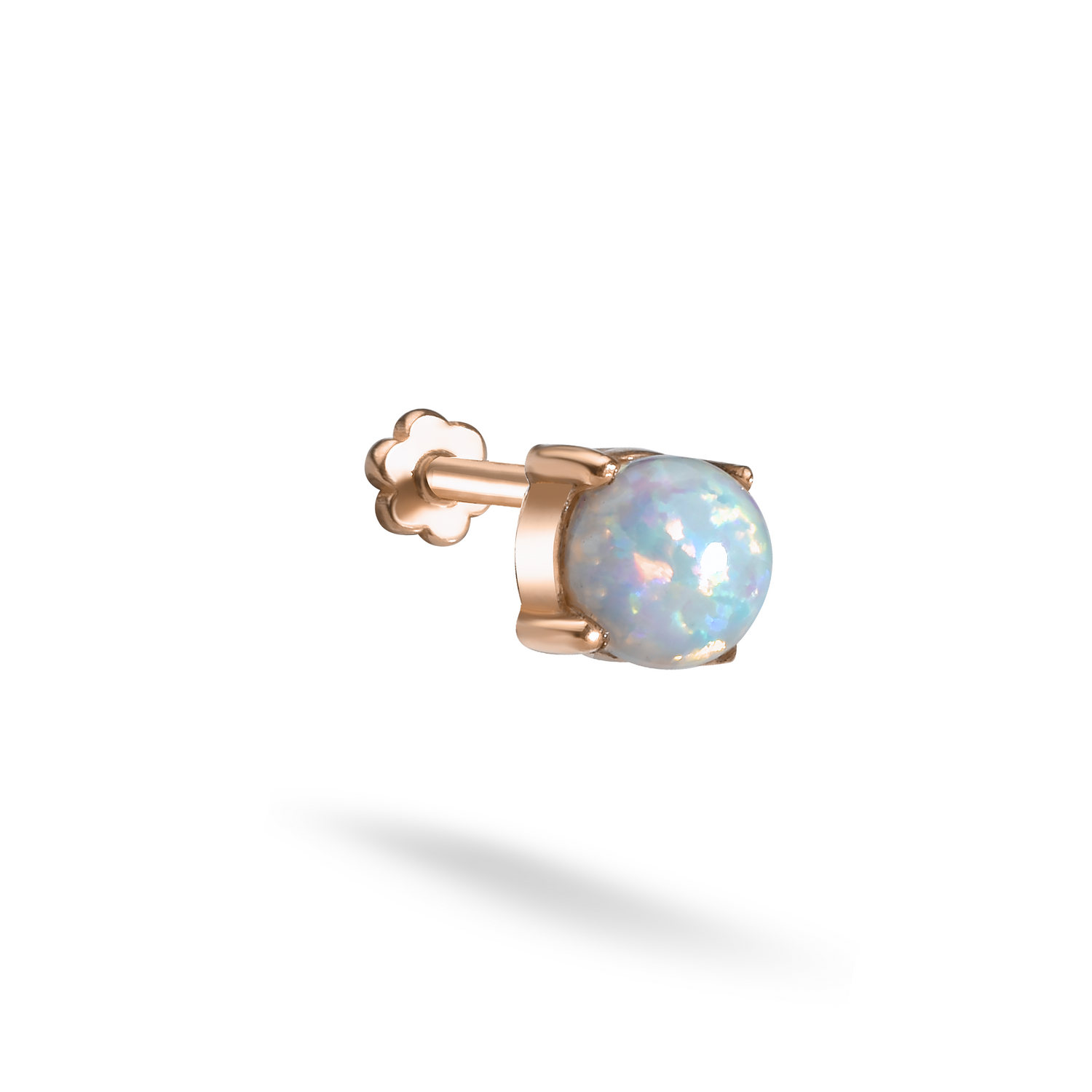 Round White Flatback Ear Piercing 14K Gold with CZ Stone