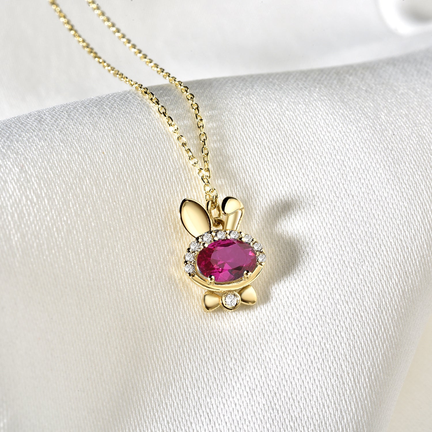 Rubby Bow Tie Rabbit Diamond Necklace 14K Gold / Silver
