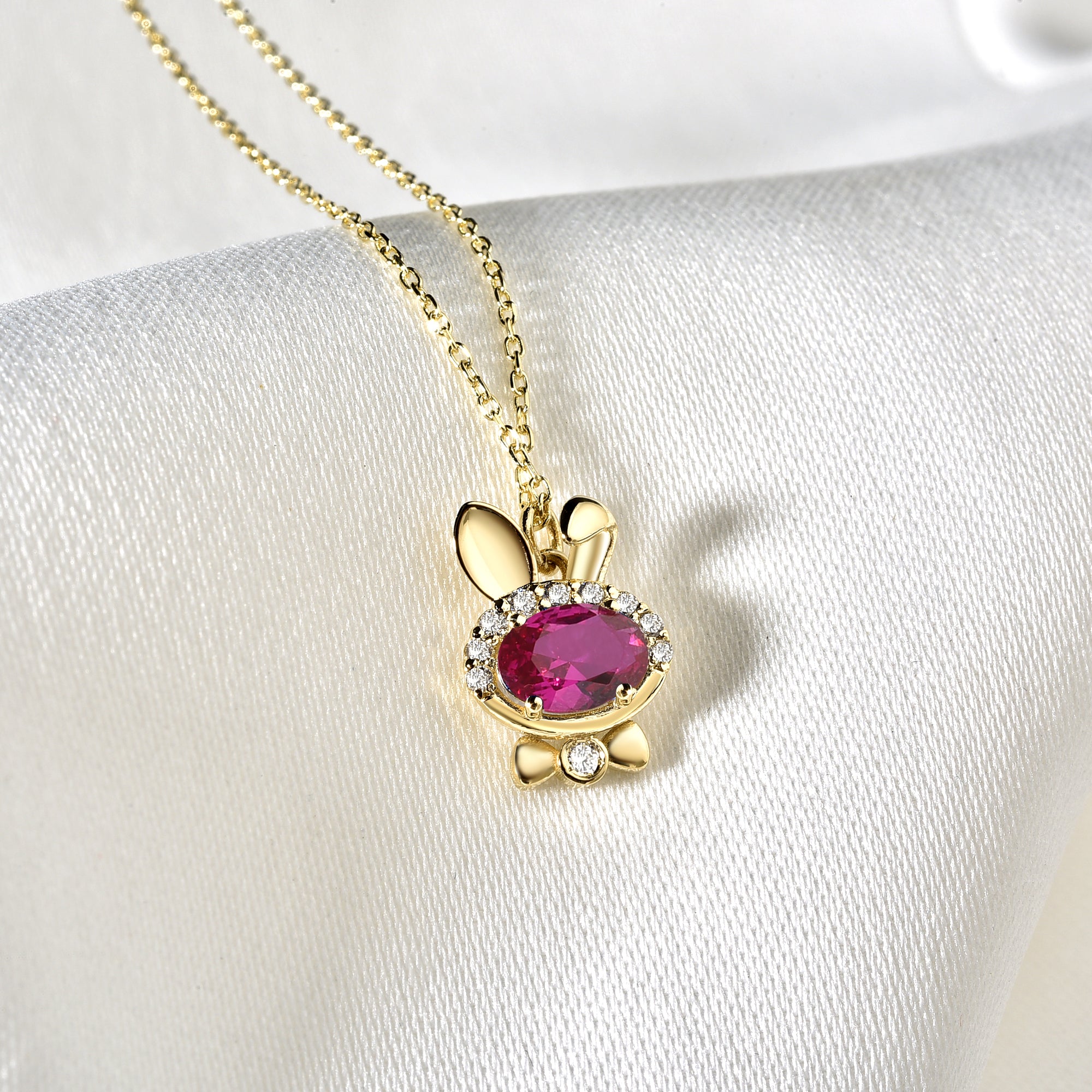 Rubby Bow Tie Rabbit Diamond Necklace 14K Gold / Silver