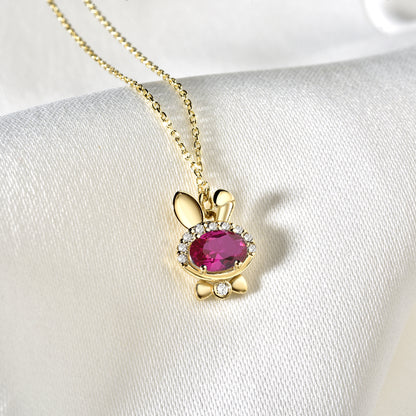 Rubby Bow Tie Rabbit Diamond Necklace 14K Gold / Silver