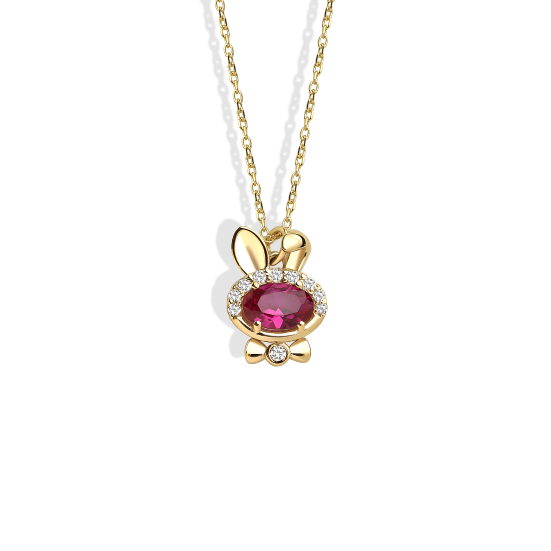 Hand crafted Rubby pendant rabbit necklace made in elegant 14K gold and silver finish