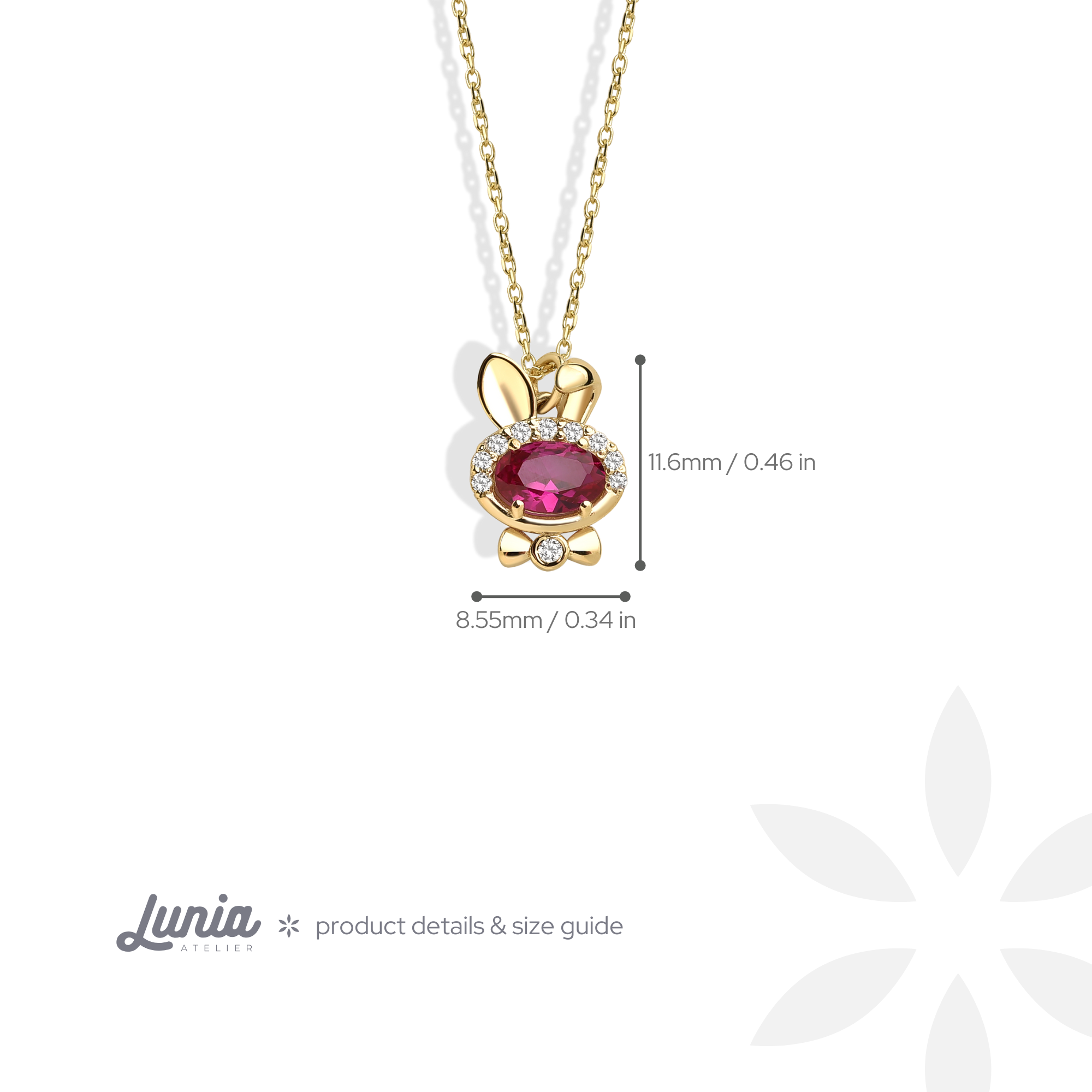 Rubby Bow Tie Rabbit Diamond Necklace 14K Gold / Silver