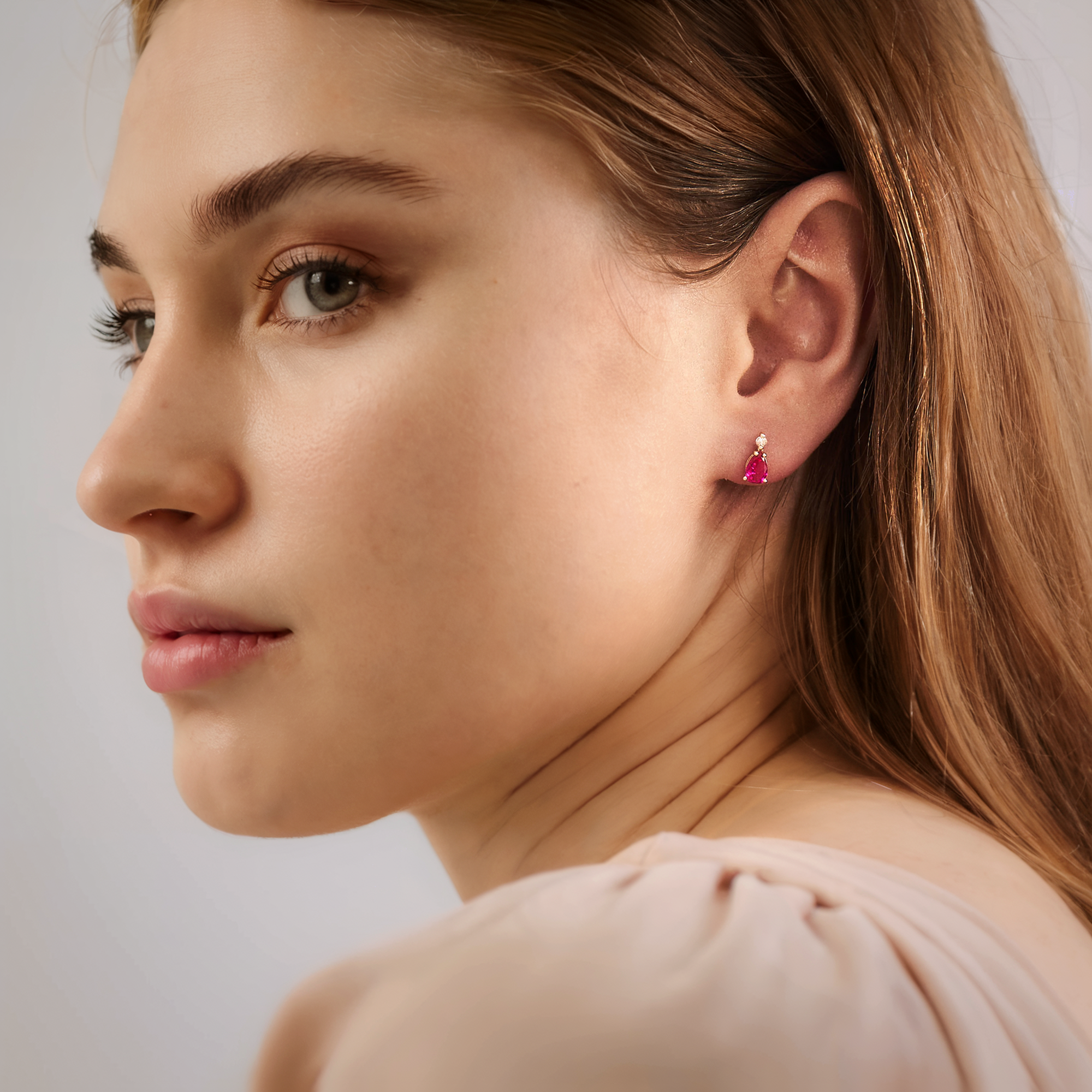 14K Gold Earrings Featuring a Stunning Ruby Drop with Sparkling Diamond Accents