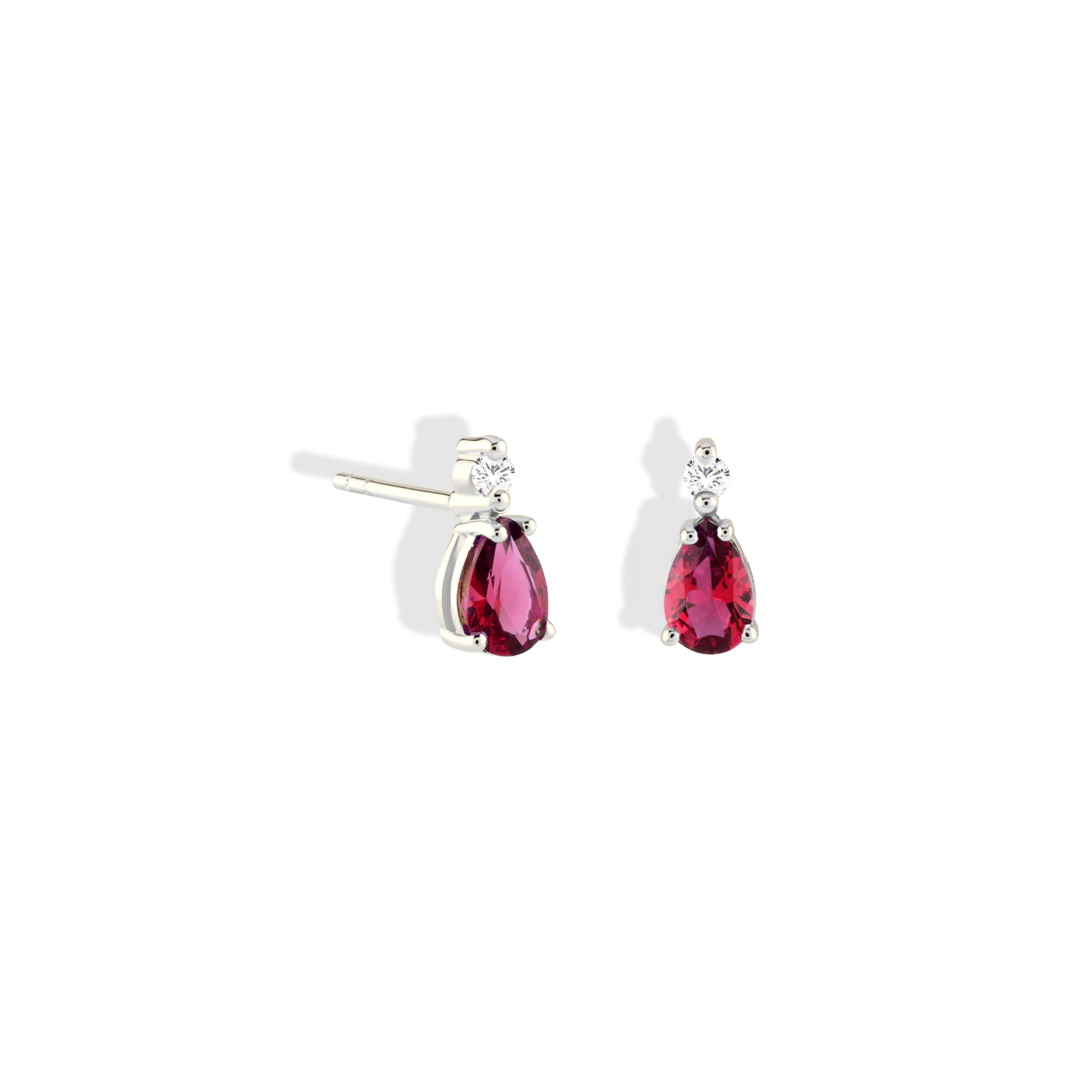 Ruby Drop Stone Diamond Earrings 14K Gold