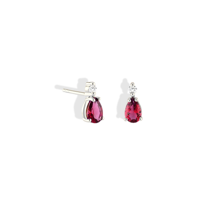 Ruby Drop Stone Diamond Earrings 14K Gold