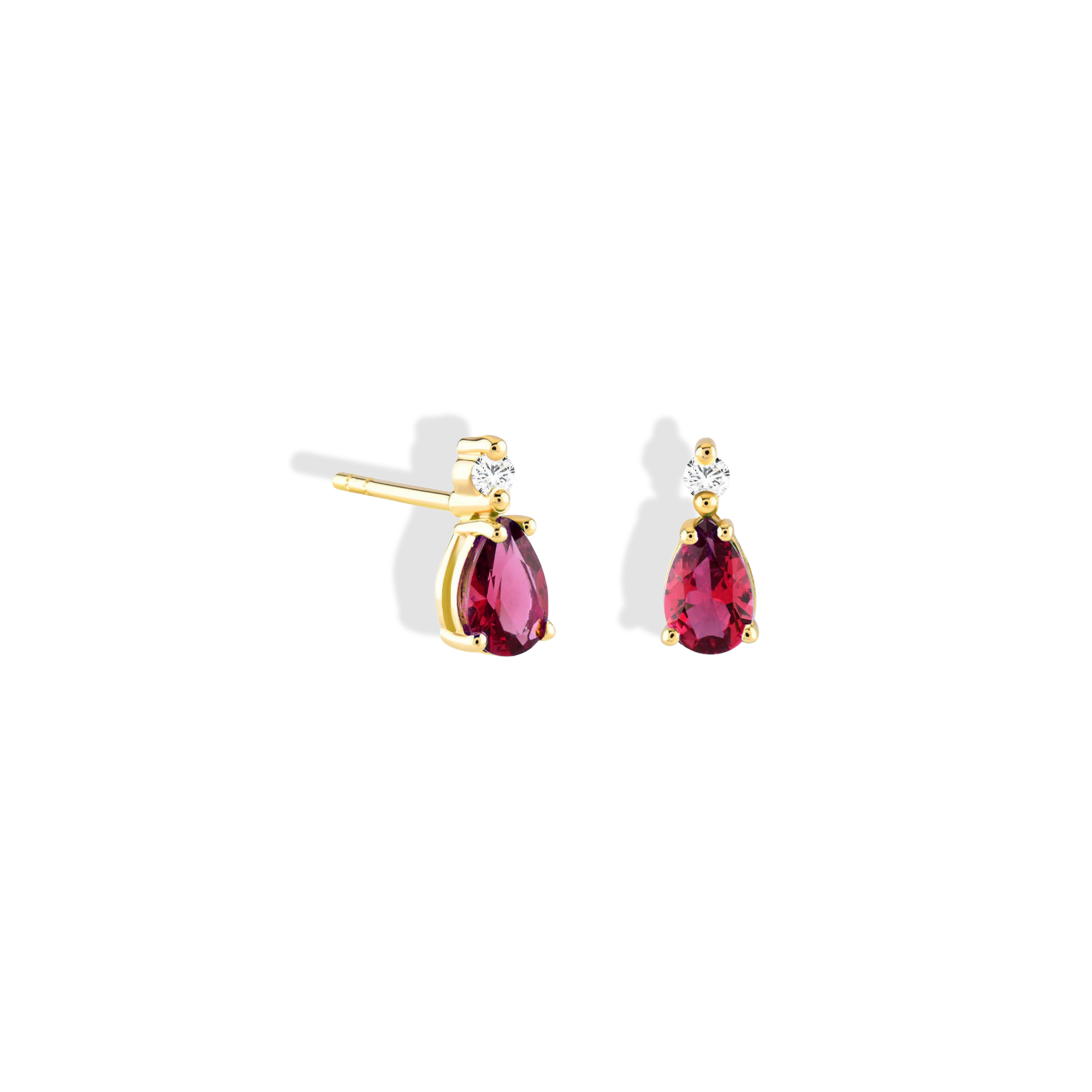 14K Gold Earrings Featuring a Stunning Ruby Drop with Sparkling Diamond Accents