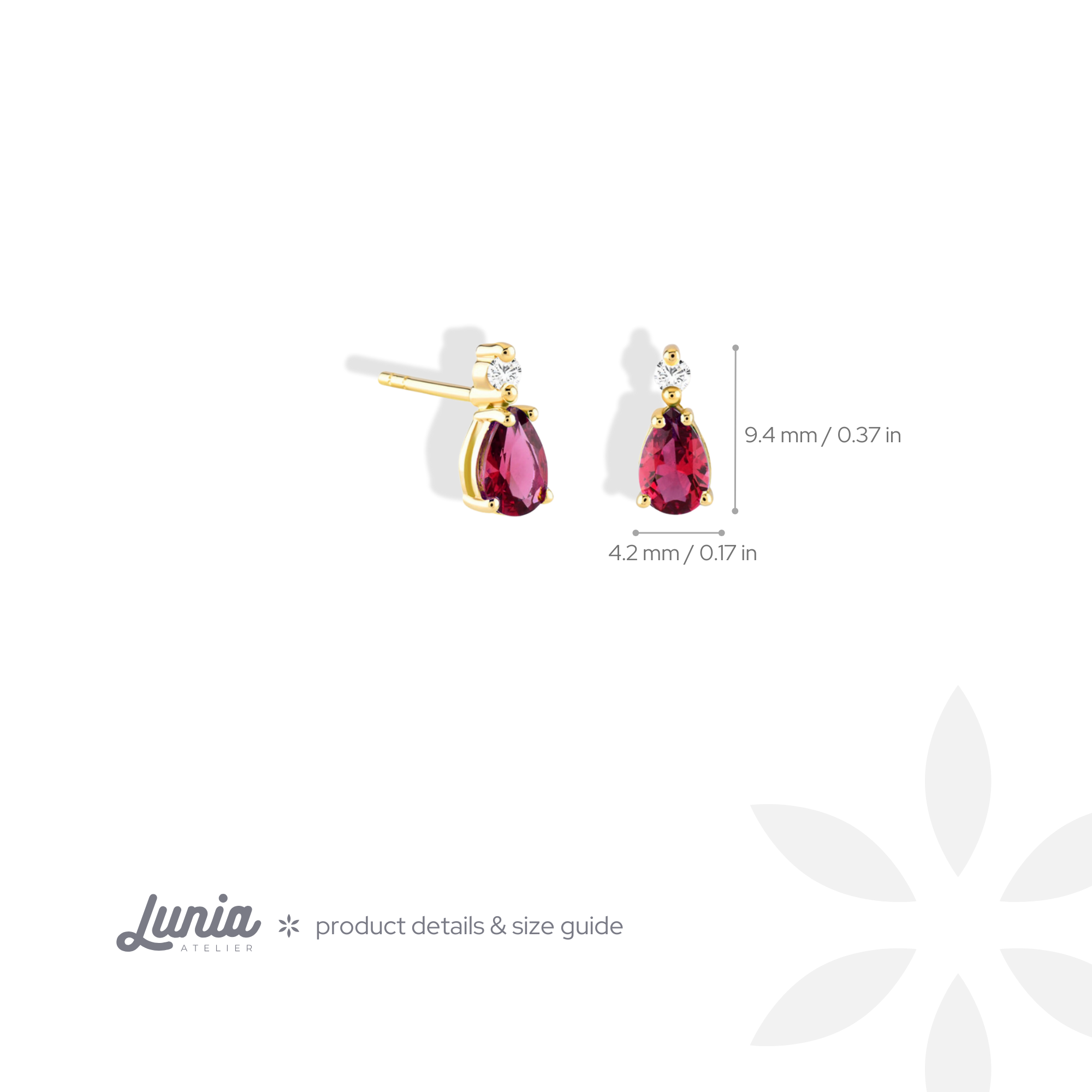 Ruby Drop Stone Diamond Earrings 14K Gold