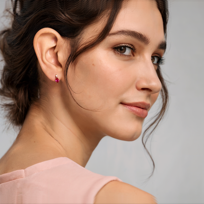 Ruby Drop Stone Diamond Earrings 14K Gold
