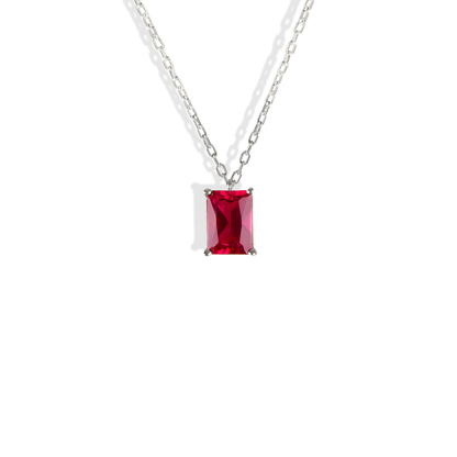 Ruby Rectangle Birthstone Gemstone Custom Necklace 14K Gold