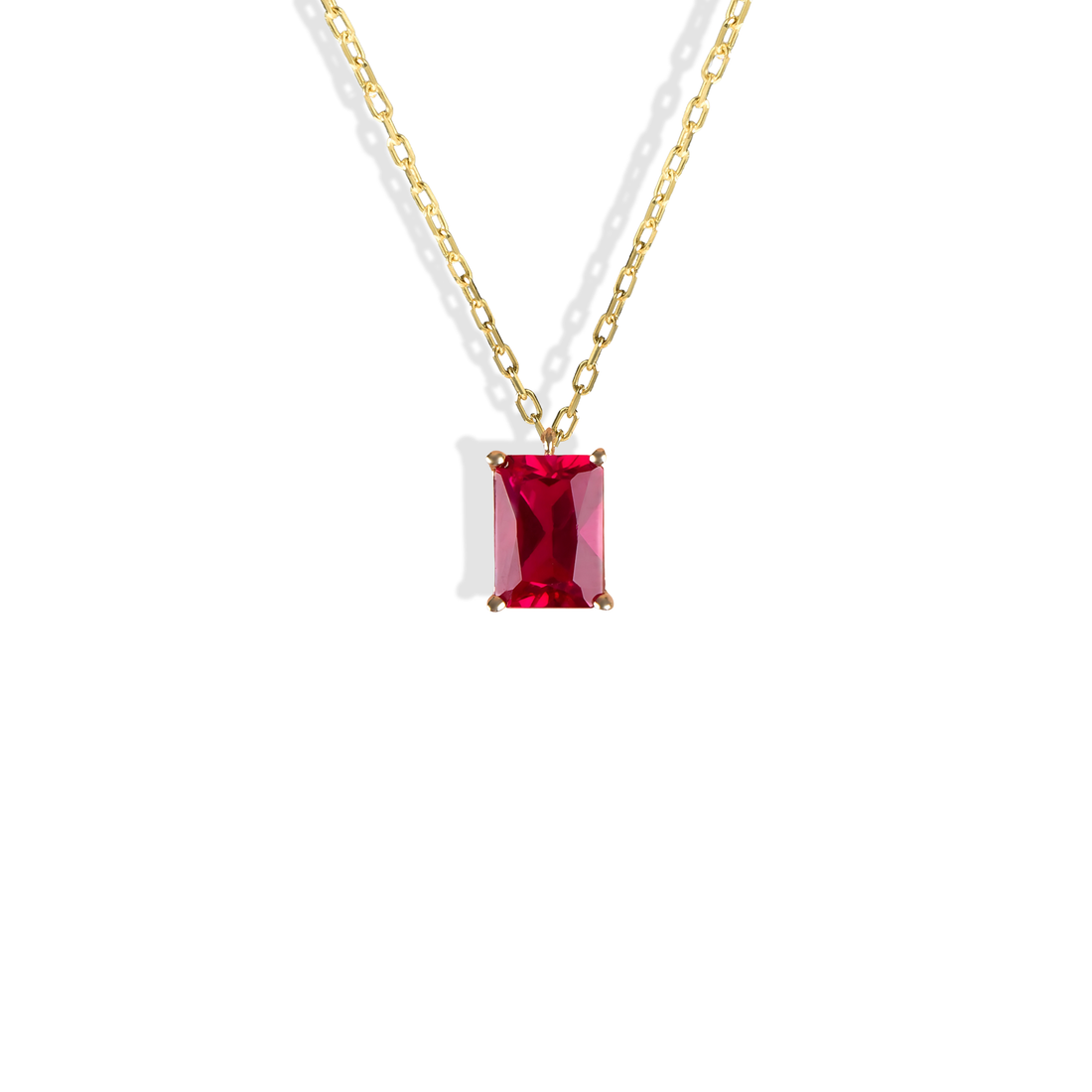 Ruby Rectangle Birthstone Gemstone Necklace 14K Gold