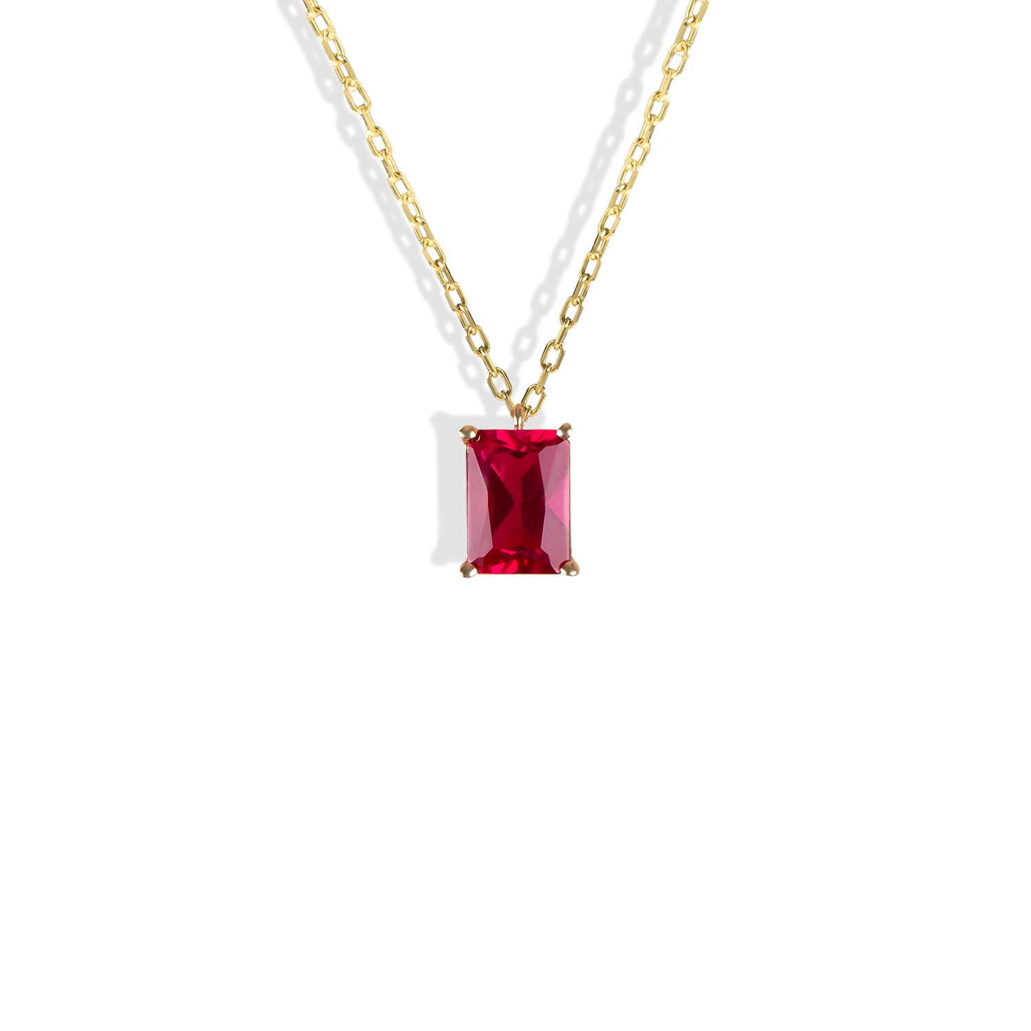 Ruby Rectangle Birthstone Gemstone Necklace 14K Gold