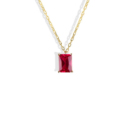 Ruby Rectangle Birthstone Gemstone Necklace 14K Gold