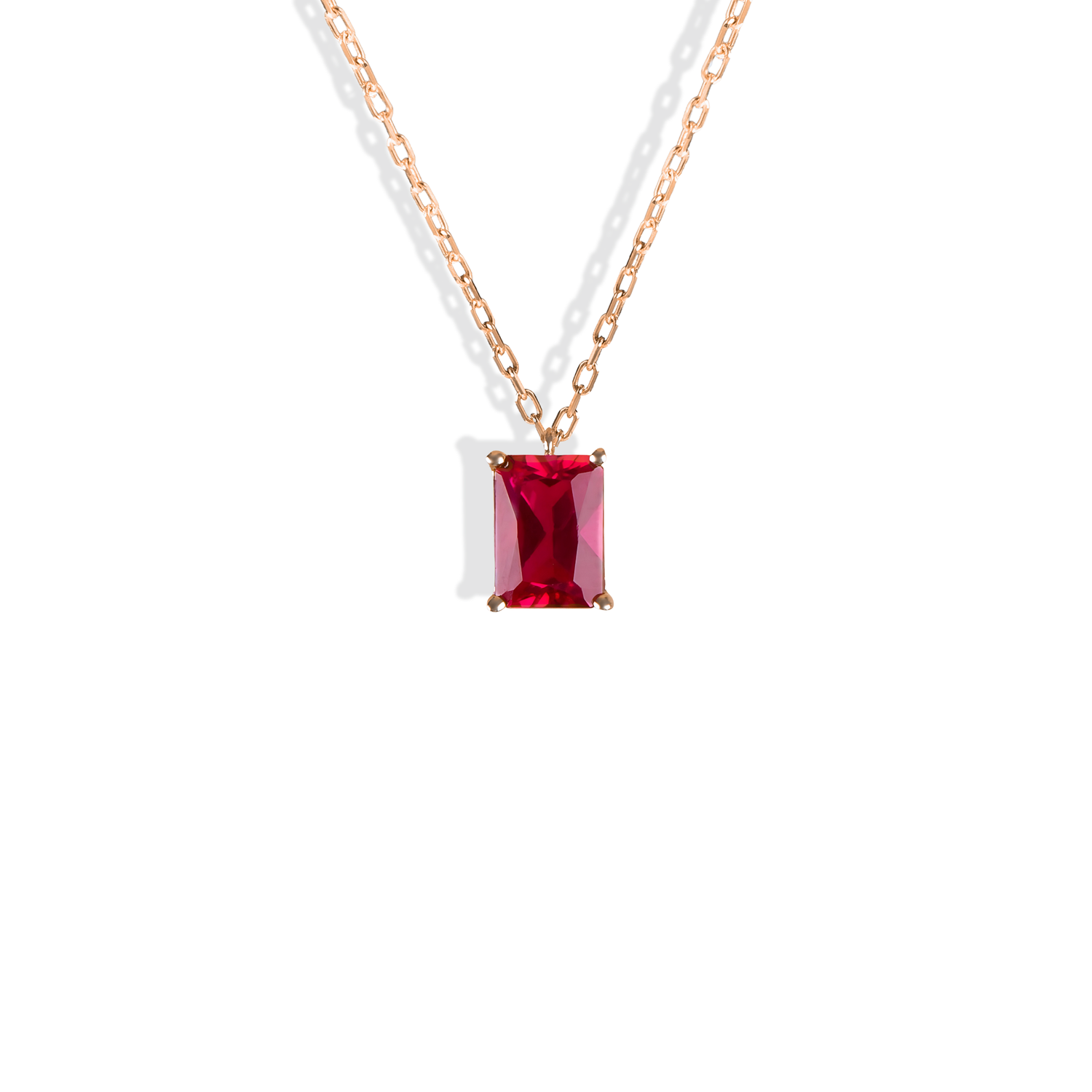 Ruby Rectangle Birthstone Gemstone Custom Necklace 14K Gold