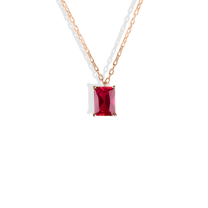 Ruby Rectangle Birthstone Gemstone Custom Necklace 14K Gold