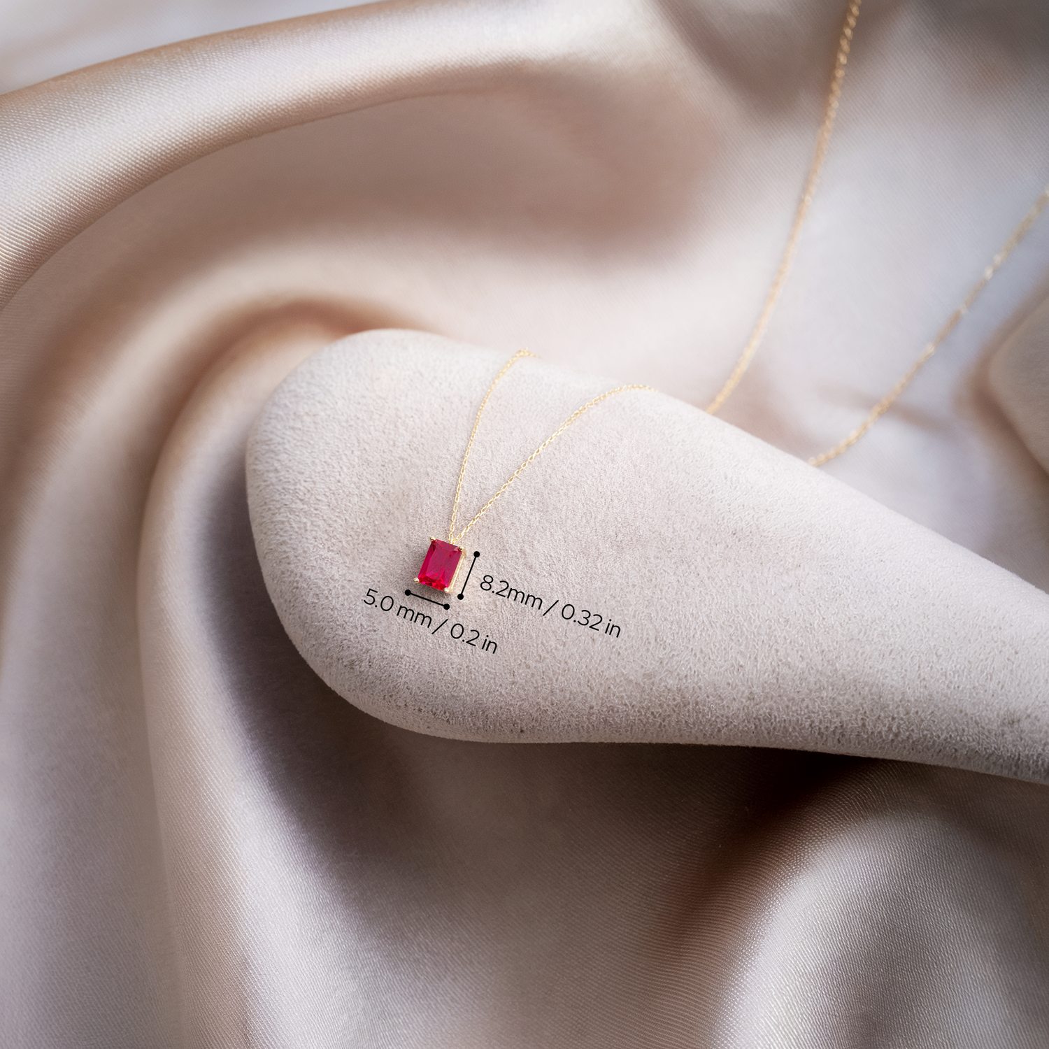 Ruby Rectangle Birthstone Gemstone Custom Necklace 14K Gold