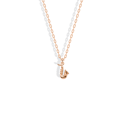 Rose gold saxophone with a mellow pink warmth along the bell and keys