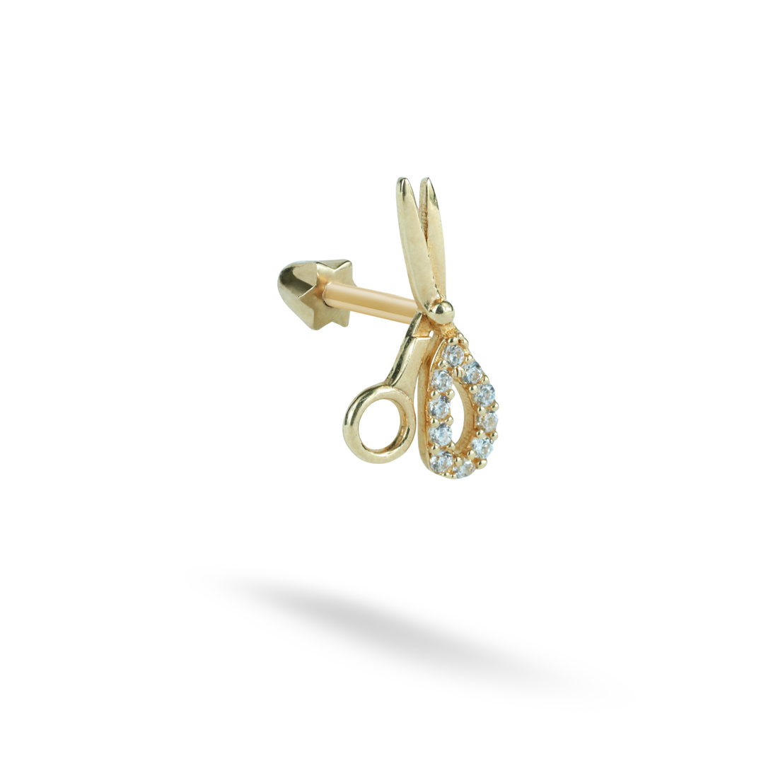 Scissors Flatback Ear Piercing 14K Gold with CZ Stone