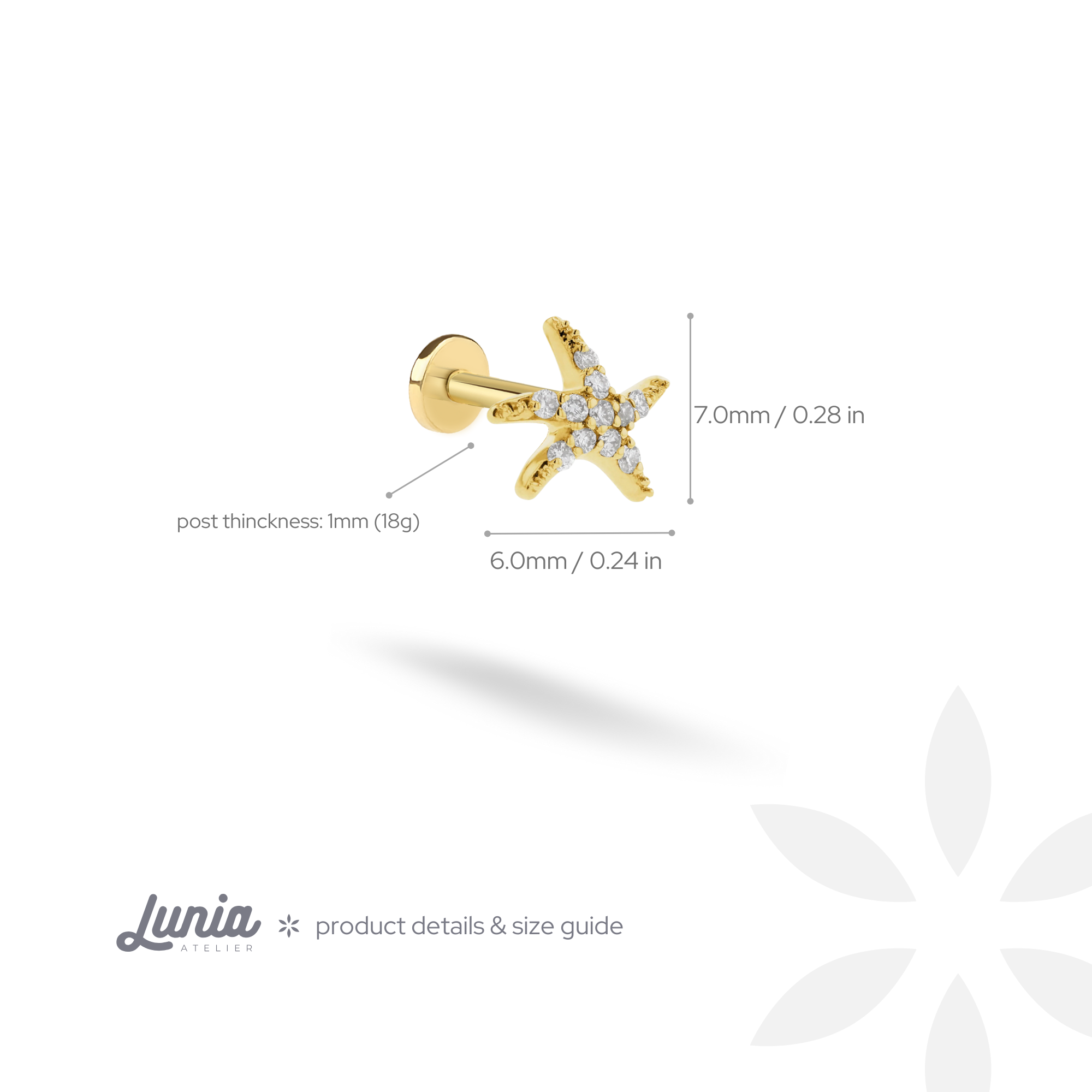 Sea Star Flatback Ear Piercing 14K Gold / Silver