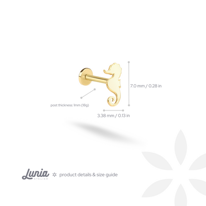 Seahorse Flatback Ear Piercing 14K Gold