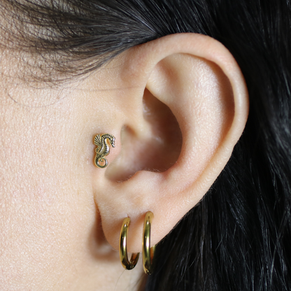 Ocean Horse Flatback Ear Piercing 14K Gold